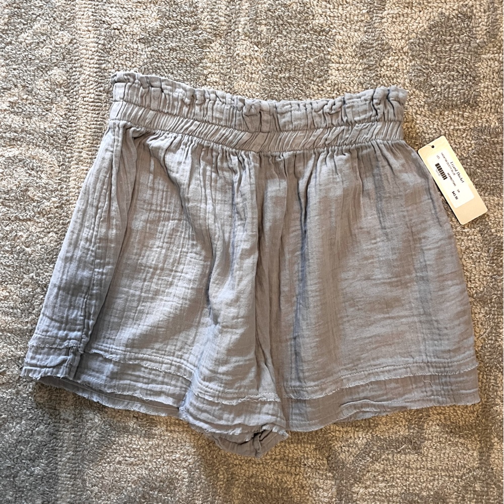 high waisted linen shorts - grey with a hint of blue/purple - size small